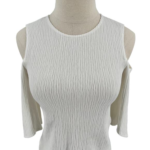 Maje Womens Lina Cold Shoulder Textured Top Blouse in Ecru White - Picture 5 of 11